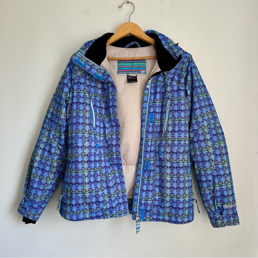 Obermeyer Teen Girl Insulated Snow Jacket Juniors Size 18 Blue Plaid Hooded